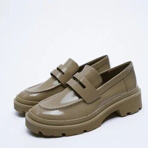 Zara Olive Green Chunky Loafers